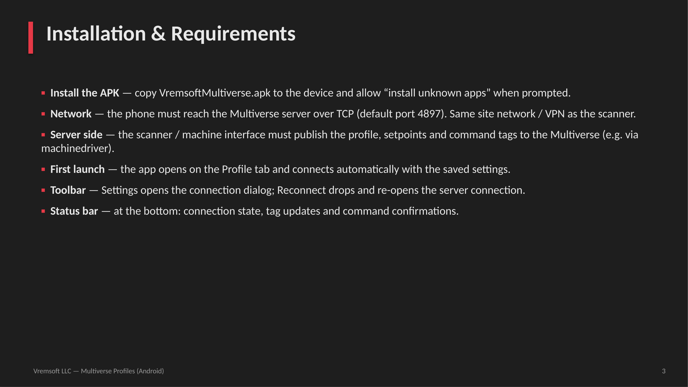 Installation and requirements