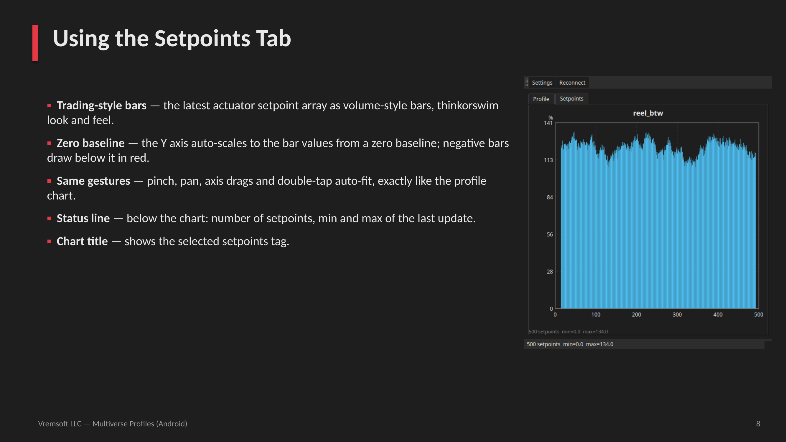 Using the setpoints tab